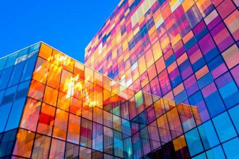 Colourful glass buildings
